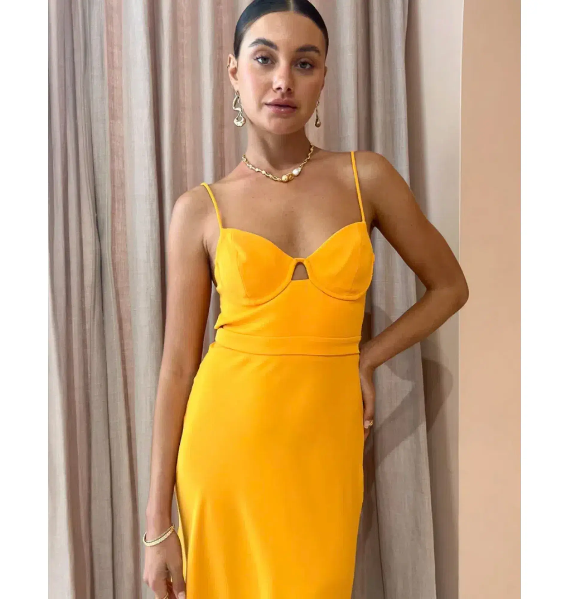 By Johnny Callia Wire Midi Dress In Apricot Orange Size AU 12 - Image 2