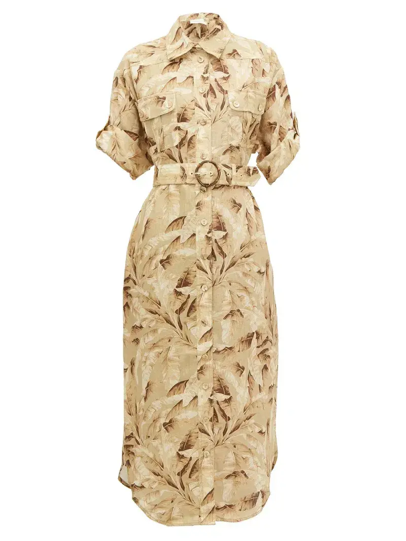 Zimmermann Linen Belted Shirt Dress Palm Tree Print Size 3 / AU 14 - Image 3