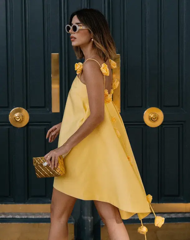 Leo Lin Fiona Rose Mini Dress Sorbet Yellow Size AU 12 - Image 1