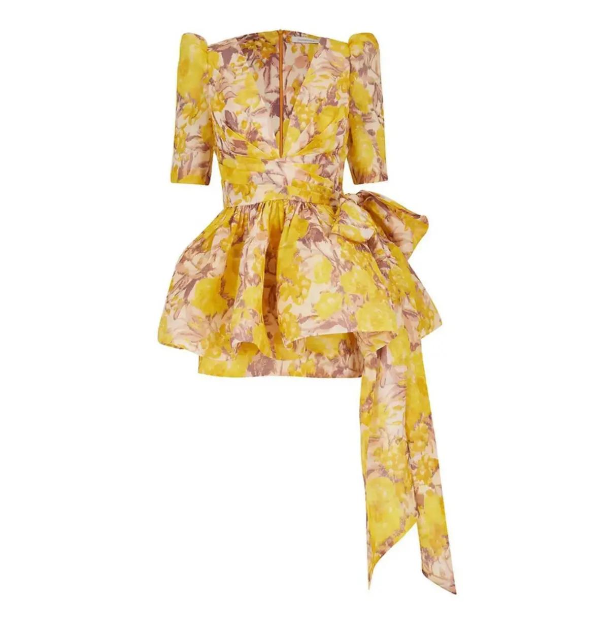 Zimmermann High Tide Peplum Mini Dress in Yellow Ikat Floral Size 2 / AU 12 - Image 4