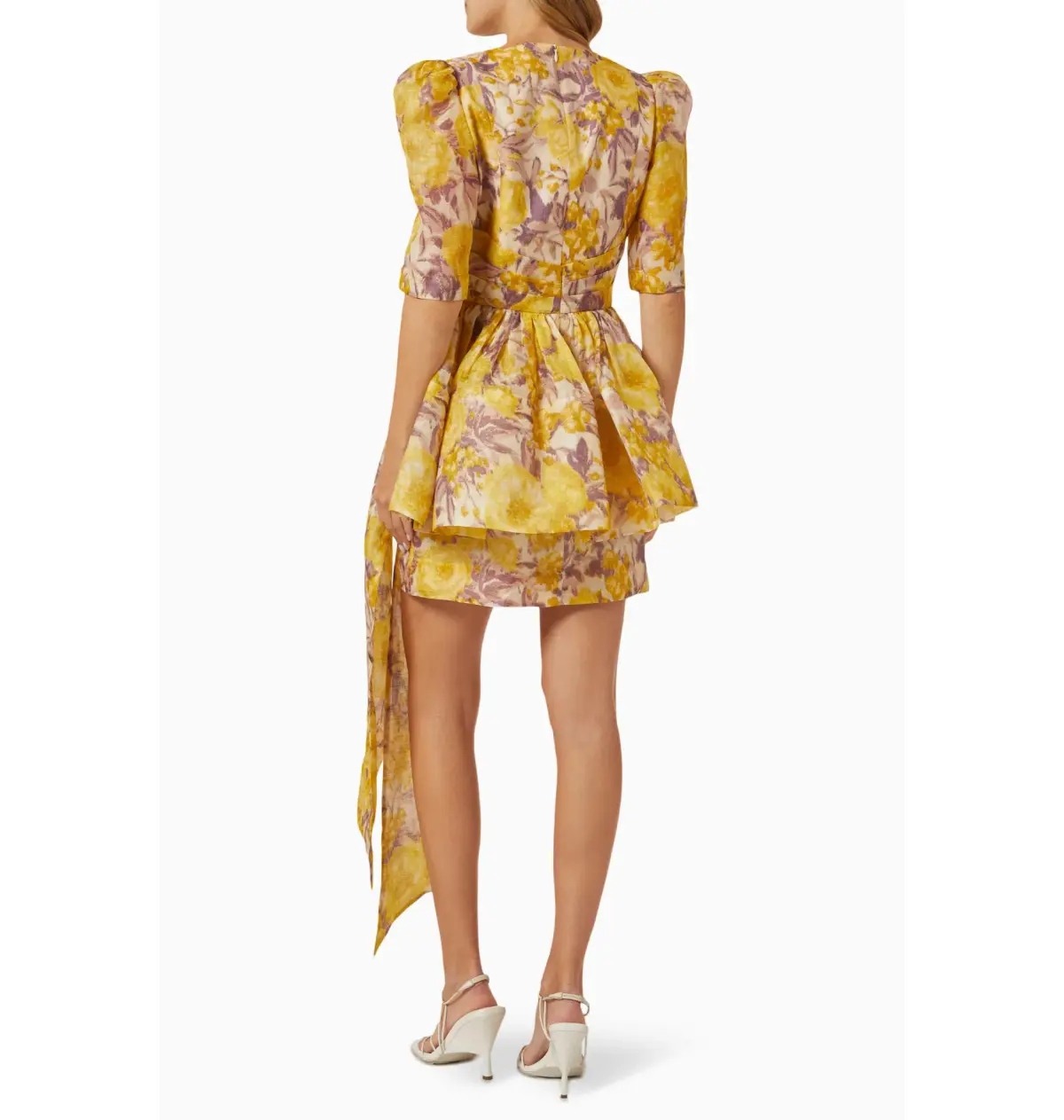 Zimmermann High Tide Peplum Mini Dress in Yellow Ikat Floral Size 2 / AU 12 - Image 2