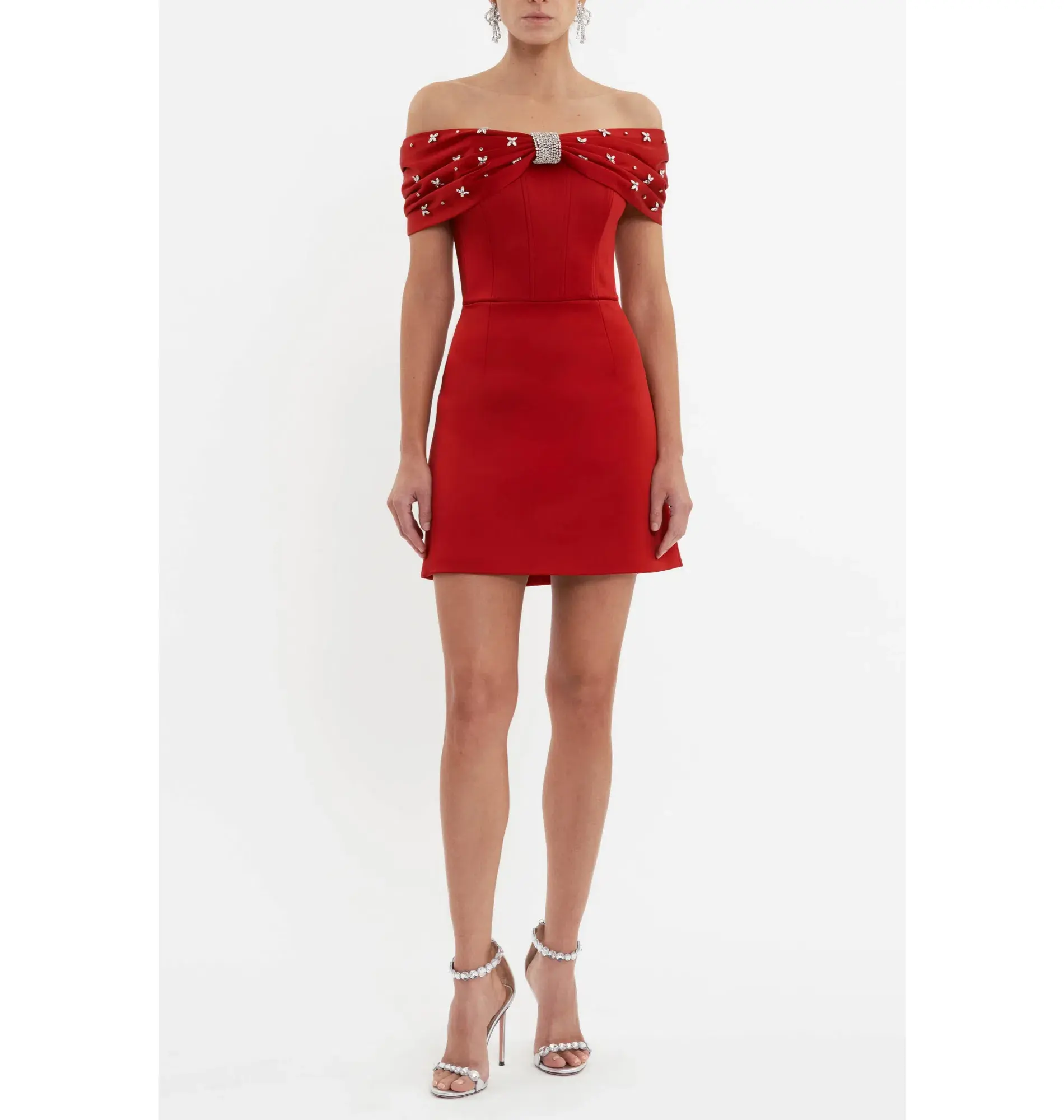 Rebecca Vallance Carmella Off The Shoulder Mini Dress Red Size AU 8 - Image 2