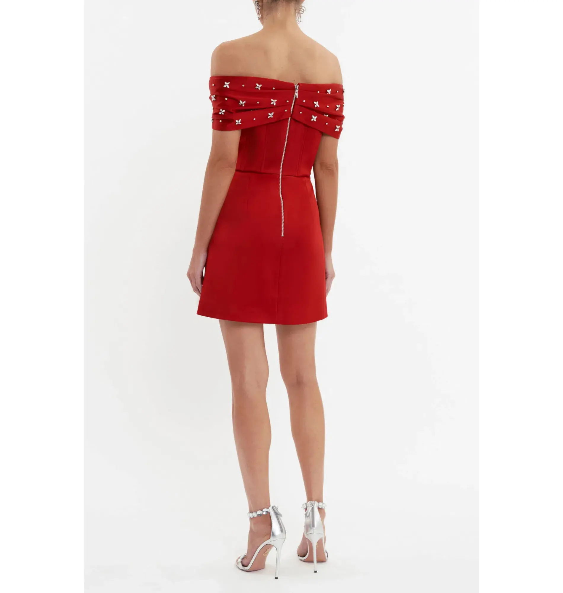 Rebecca Vallance Carmella Off The Shoulder Mini Dress Red Size AU 8 - Image 4
