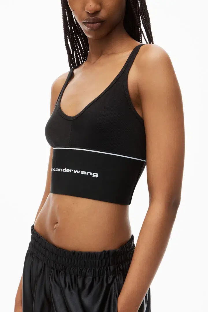 Alexander Wang Logo Elastic Bra in Black Ribbed Jersey Size S / AU 8 - Image 2