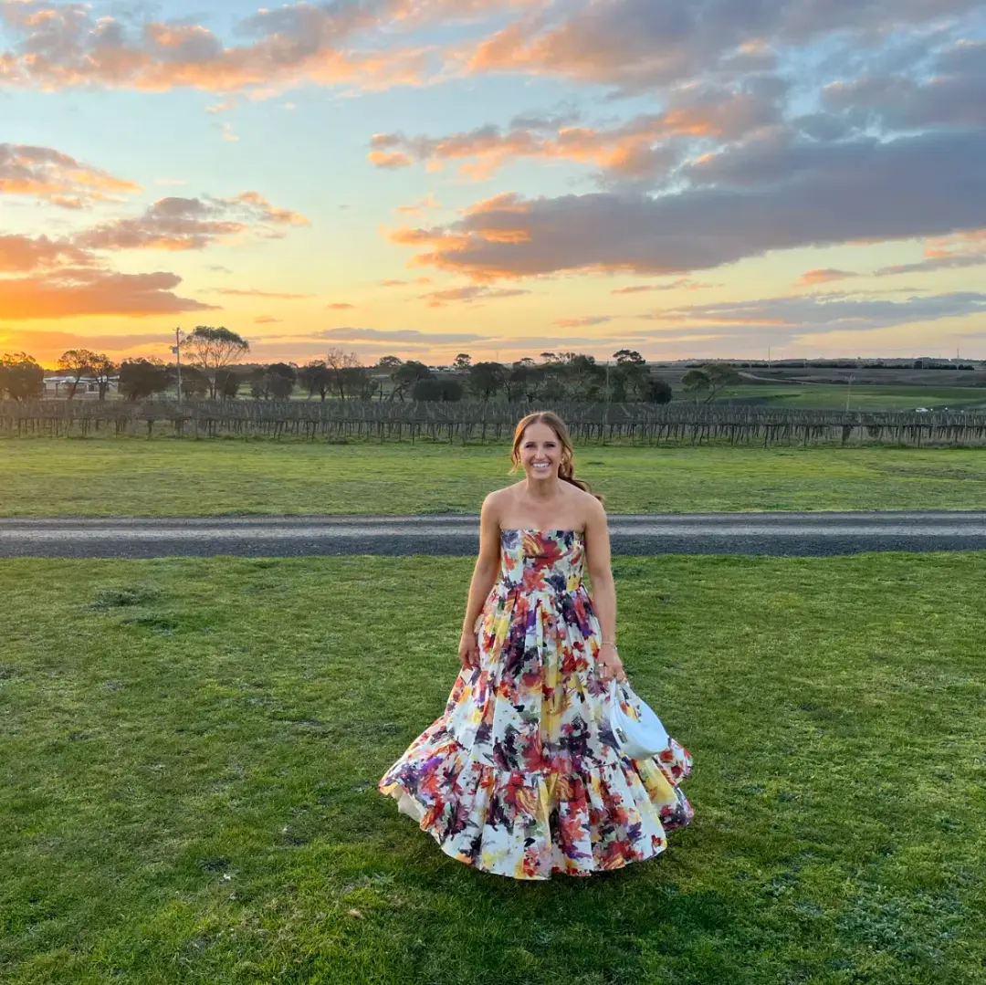 Leo Lin Poise Bustier Midi dress in Water Poise Print Size 10 for rent on The Volte - main image