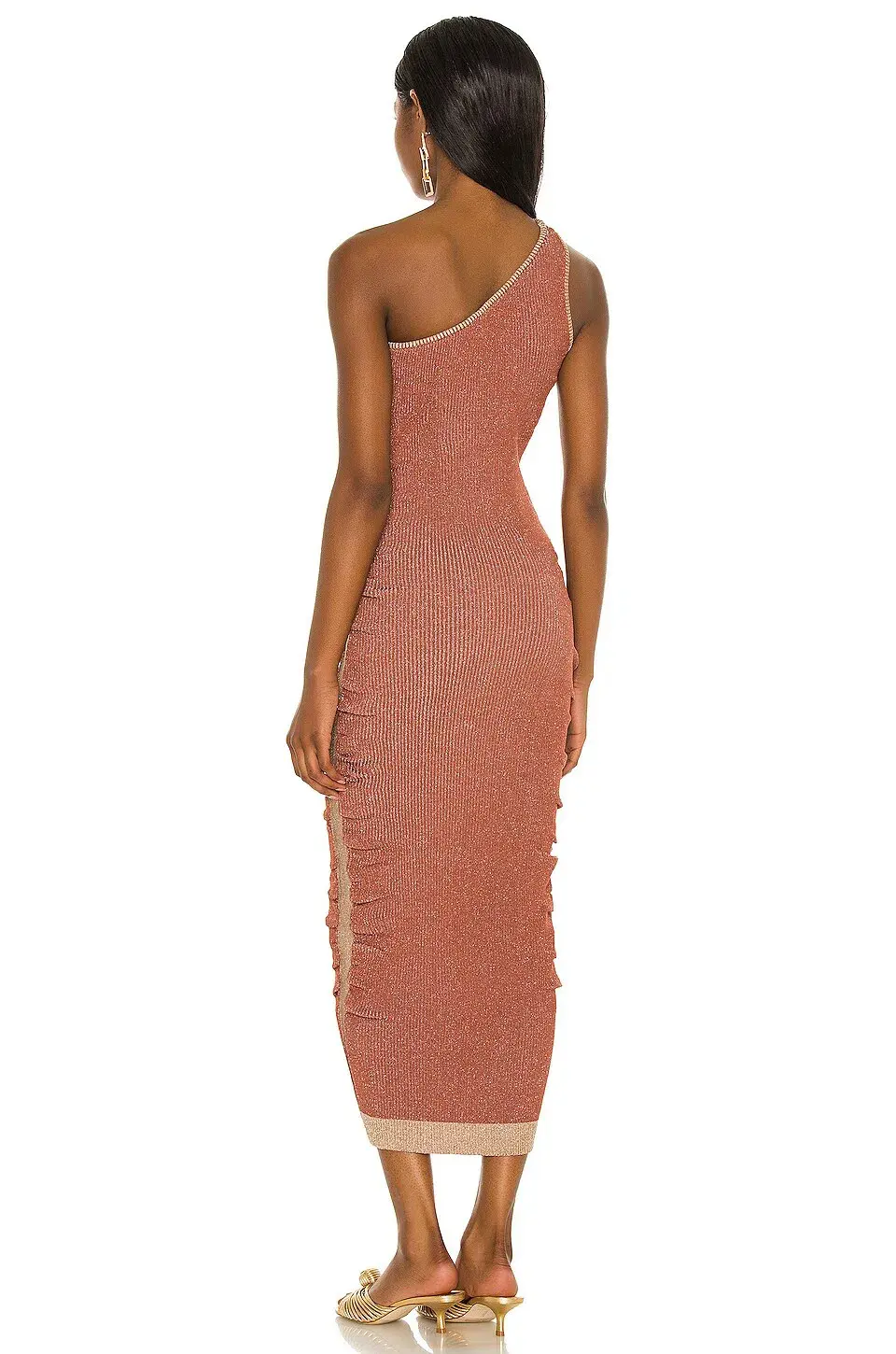 Suboo Leah One Shoulder Knit Midi Dress Rust Size L / AU 12 - Image 3