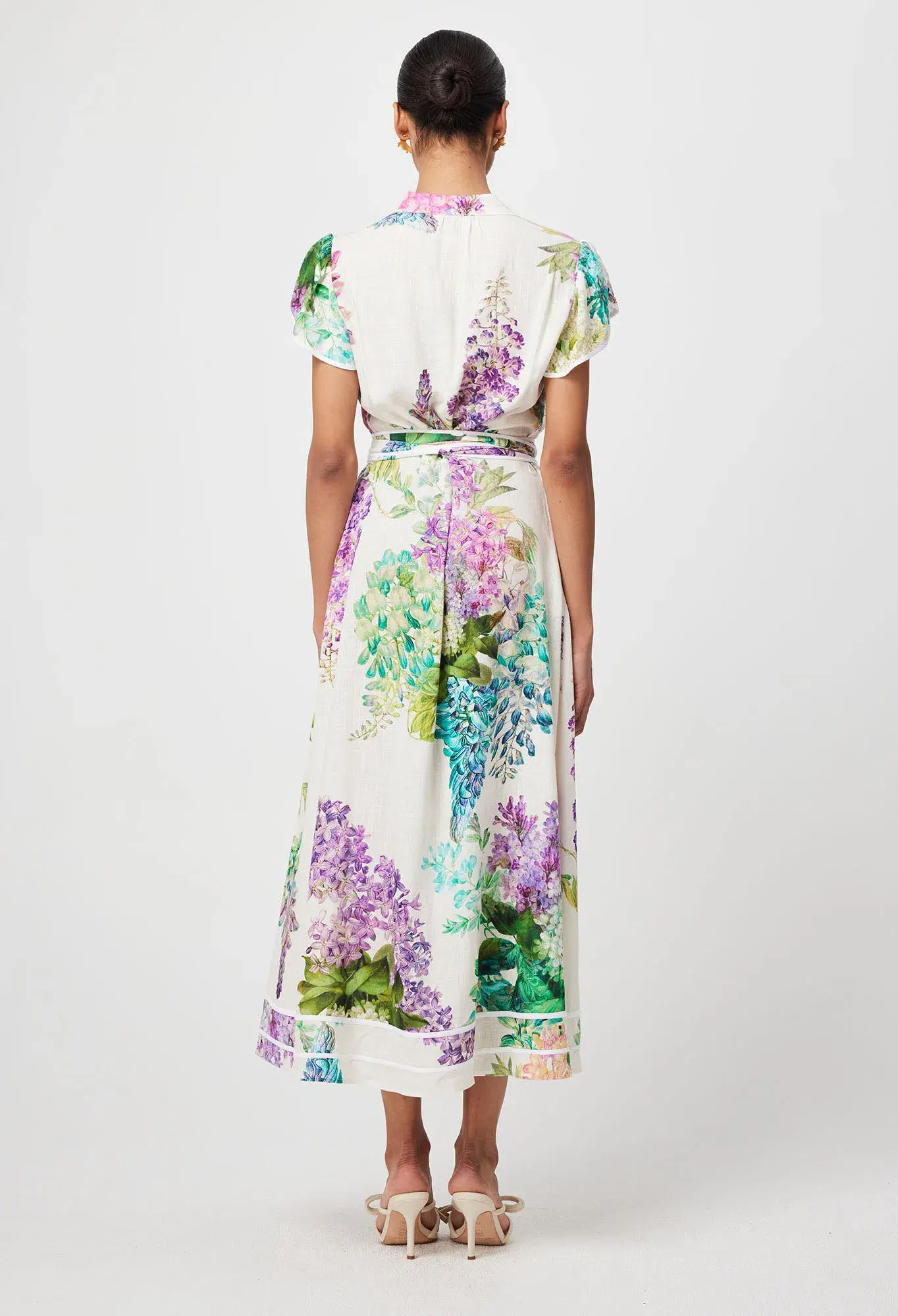 Once Was Cristina Linen Viscose Midi Dress in Wisteria Alba Size 12 - Image 3