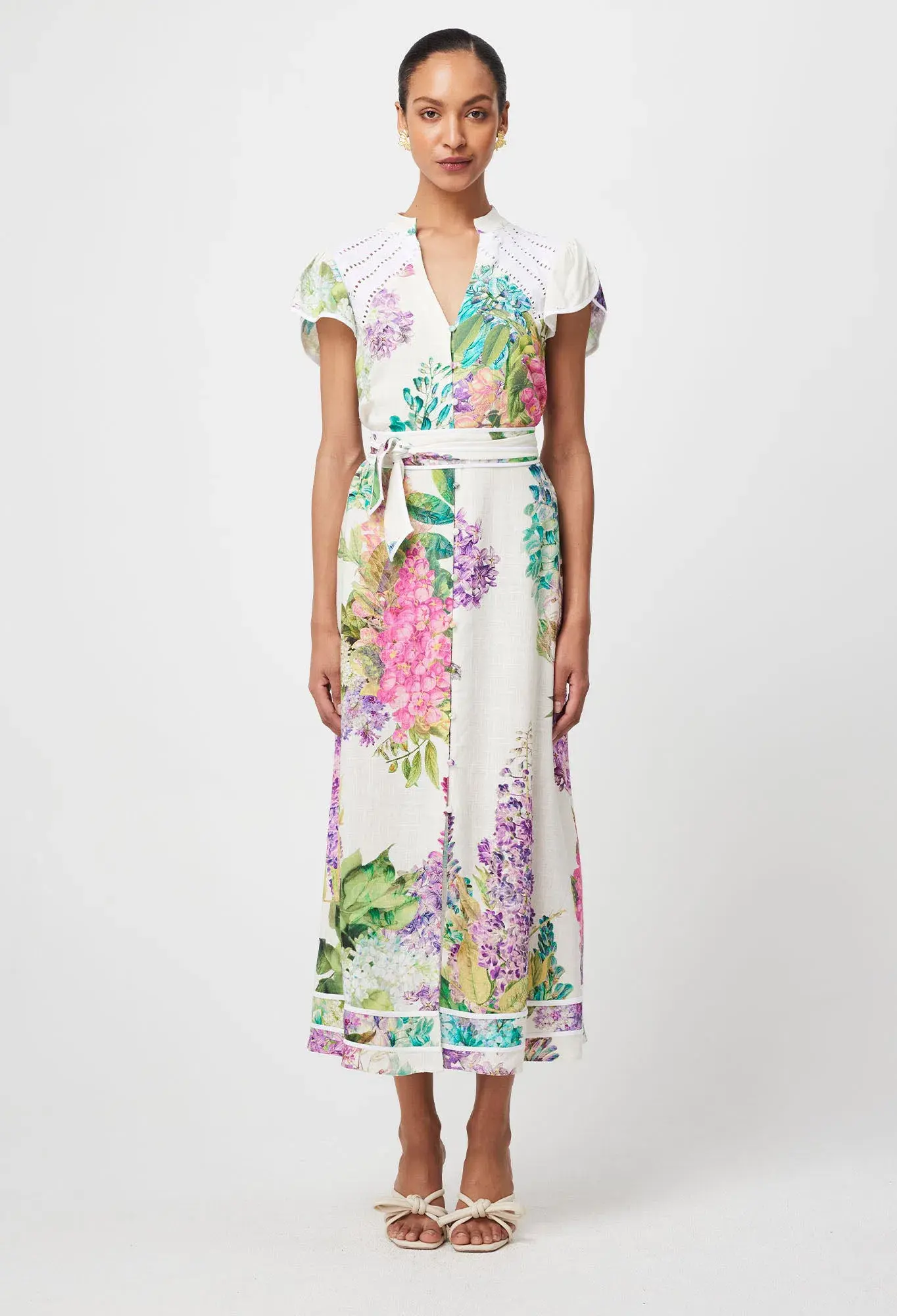 Once Was Cristina Linen Viscose Midi Dress in Wisteria Alba Size 12 - Image 1