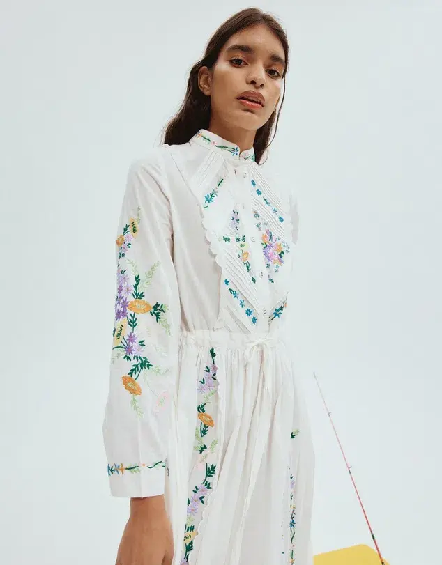 Alemais Willa Embroidered Shirt Dress White Floral Size AU 10 - Image 5
