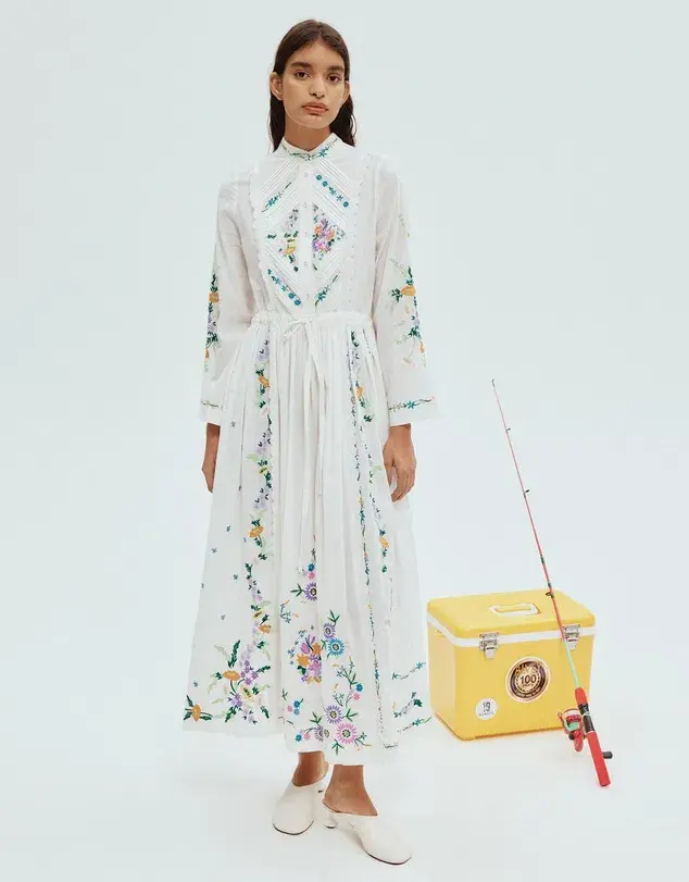 Alemais Willa Embroidered Shirt Dress White Floral Size AU 10 - Image 4