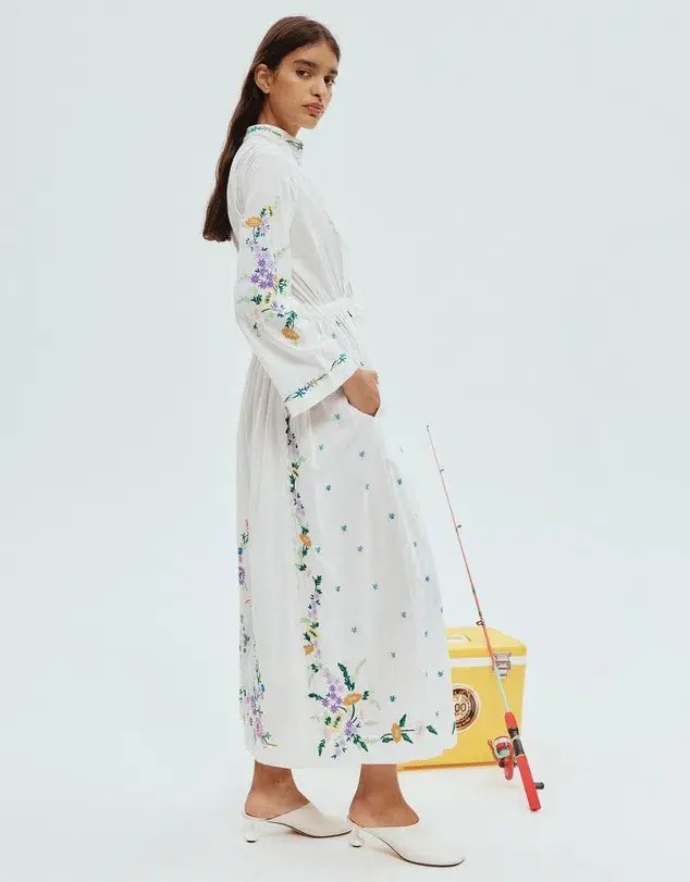 Alemais Willa Embroidered Shirt Dress White Floral Size AU 10 - Image 7