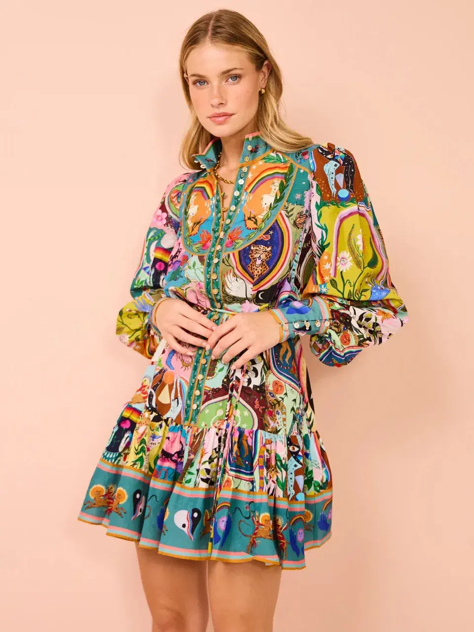 Alemais Evergreen Mini Dress Multi Size AU 10 - Image 9