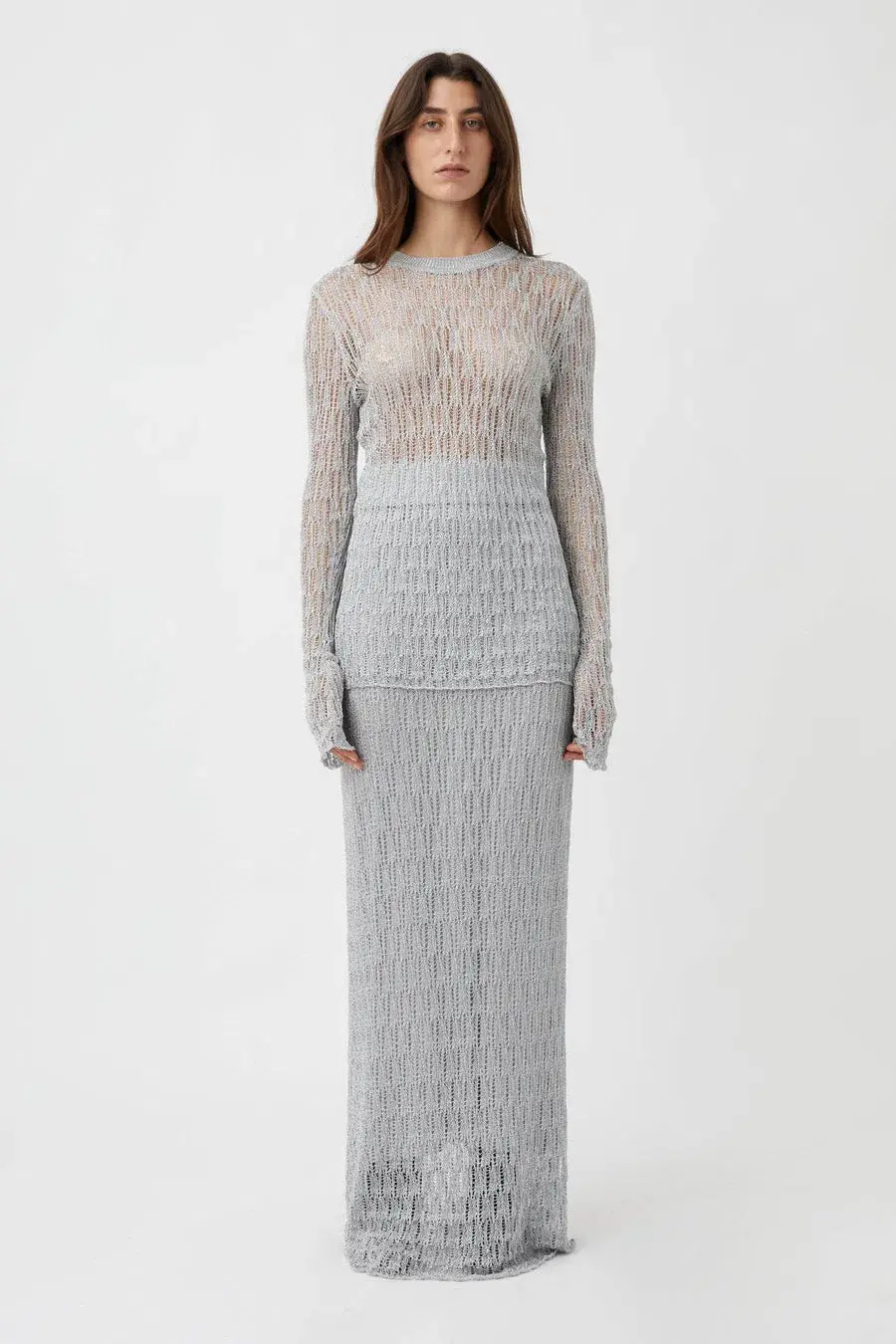 Camilla and Marc Jacque Knit Top and Skirt Set Silver Size L / AU 12 - Image 1