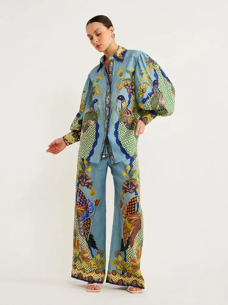Alemais Gilly Shirt & Pant Set Misty Blue Size AU 10  - Image 3