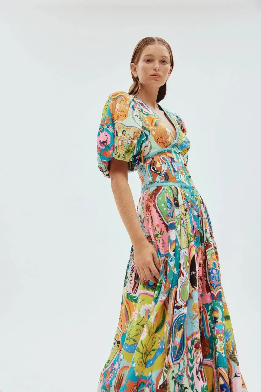Alemais Evergreen Midi Dress Multi Size 8 - Image 4