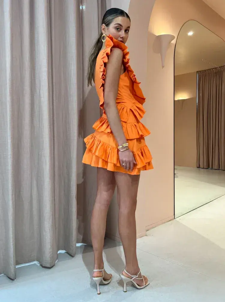 By Nicola Adrift Frill Mini Dress in Sunset Size 6 - Image 4