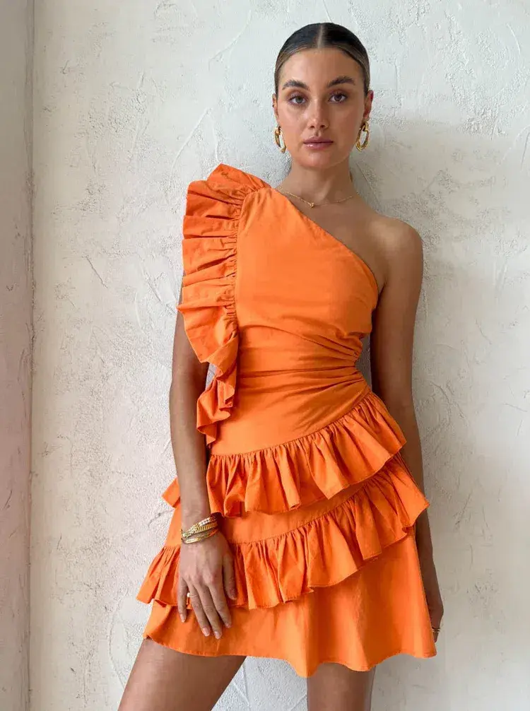By Nicola Adrift Frill Mini Dress in Sunset Size 6 - Image 6