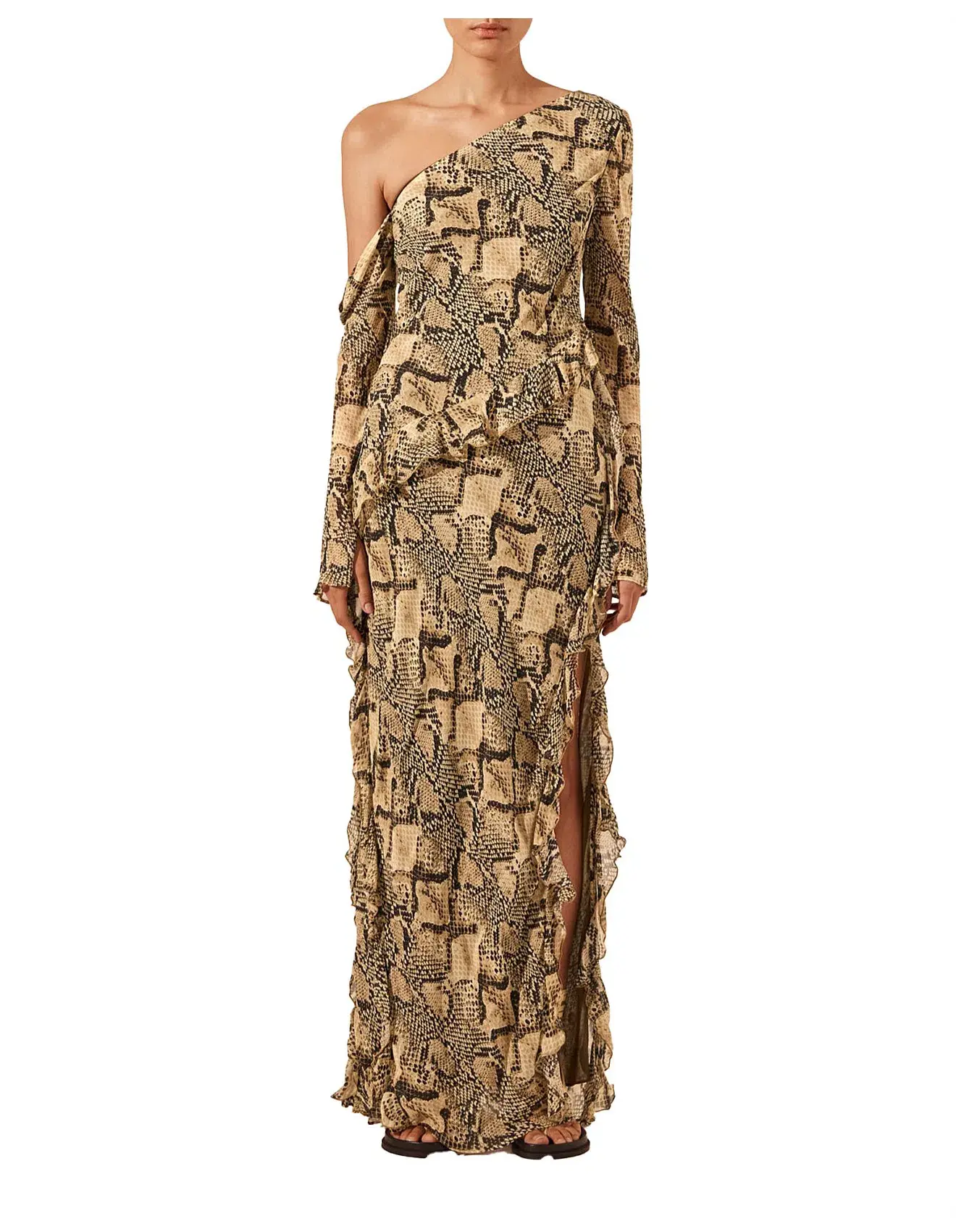 Shona Joy Hadiya Asymmetrical Long Sleeve Ruffle Maxi Dress Print Size 6 - Image 6