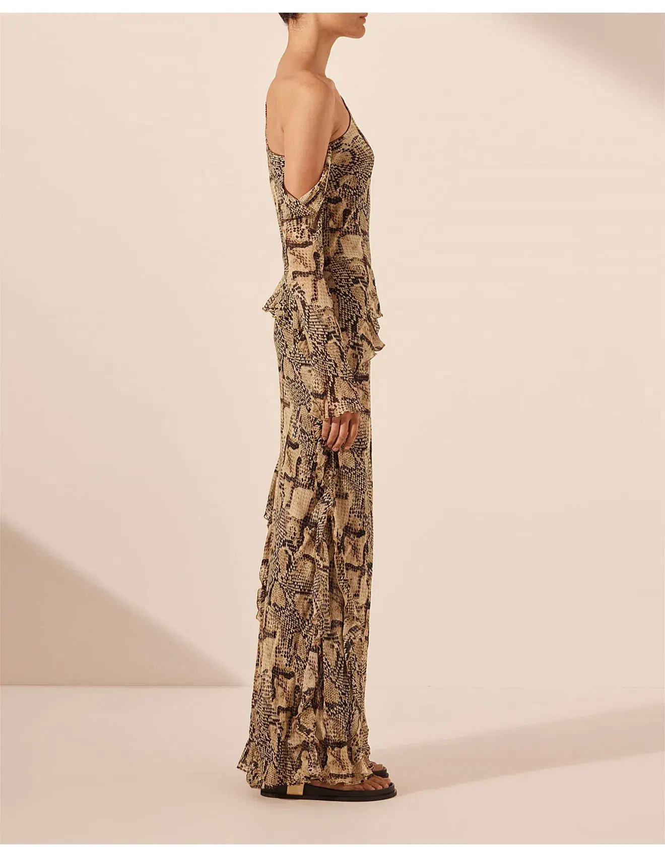 Shona Joy Hadiya Asymmetrical Long Sleeve Ruffle Maxi Dress Print Size 6 - Image 5