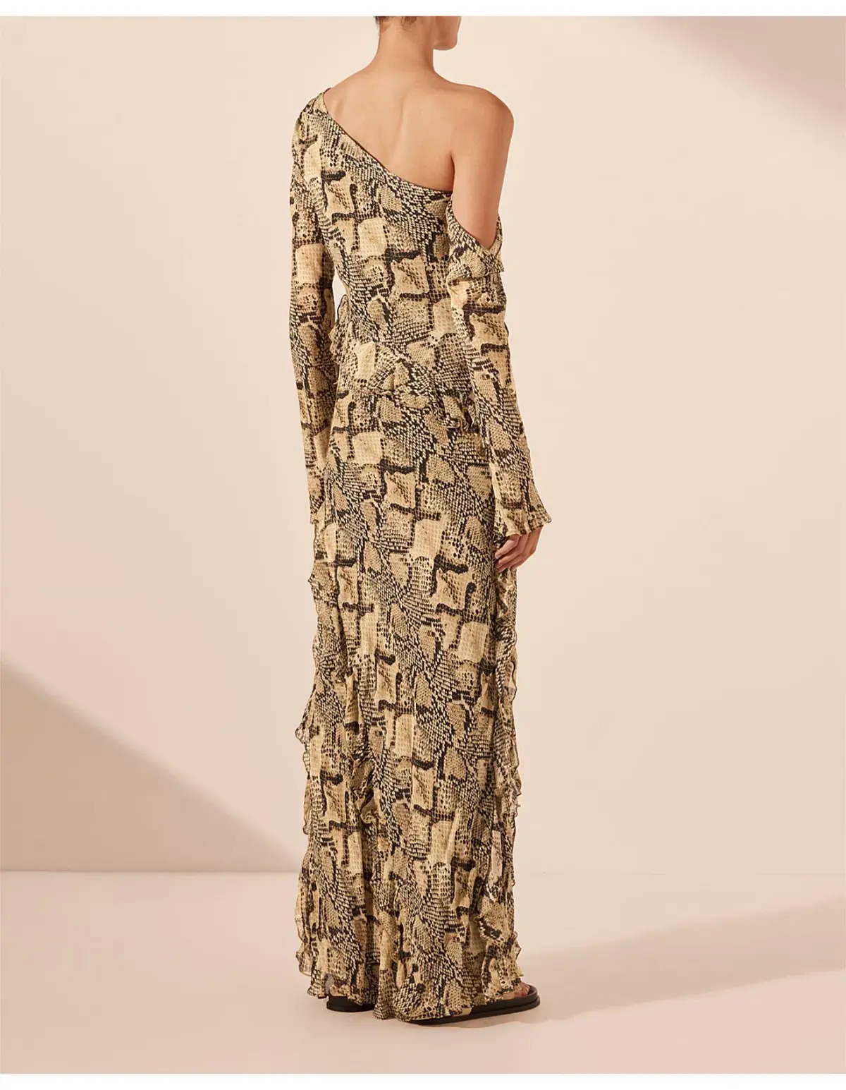 Shona Joy Hadiya Asymmetrical Long Sleeve Ruffle Maxi Dress Print Size 6 - Image 4