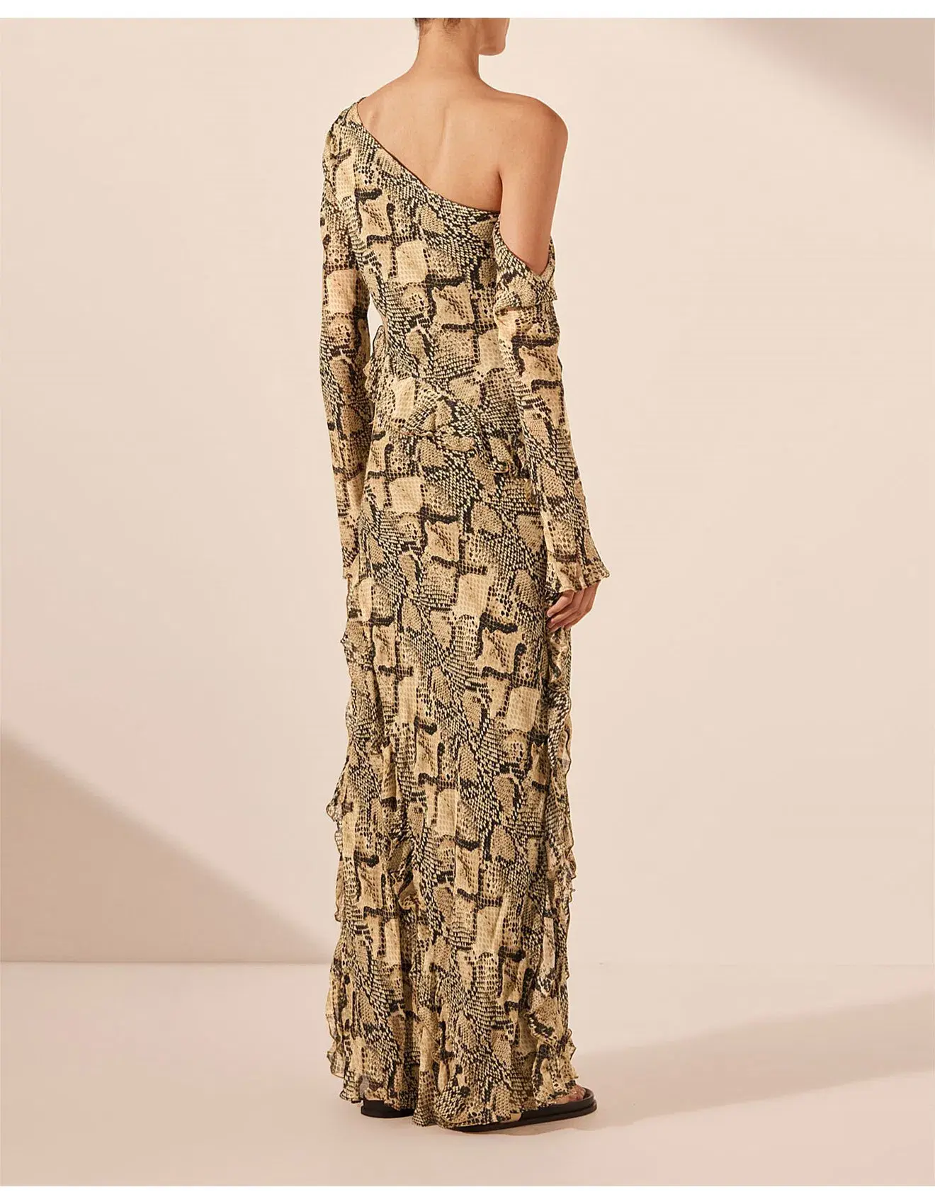 Shona Joy Hadiya Asymmetrical Long Sleeve Ruffle Maxi Dress Print Size 6 - Image 4
