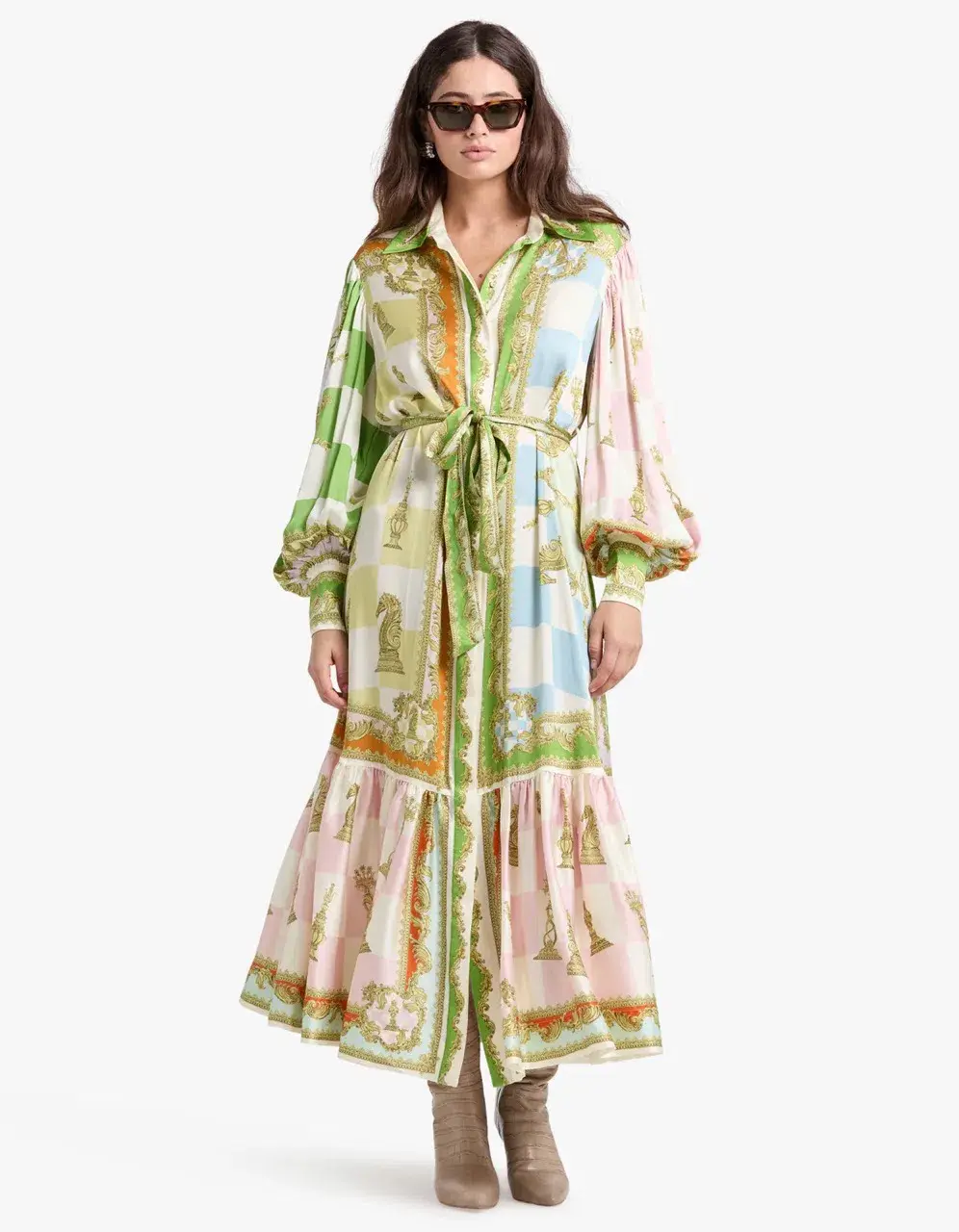 Alemais Checkmate Silk Shirtdress Multi Size AU 8 for rent on The Volte - main image