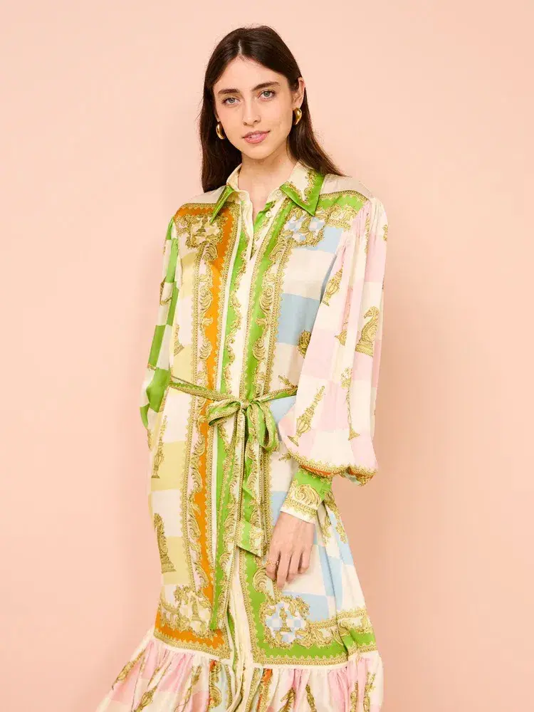 Alemais Checkmate Silk Shirtdress Multi Size AU 8 - Image 4