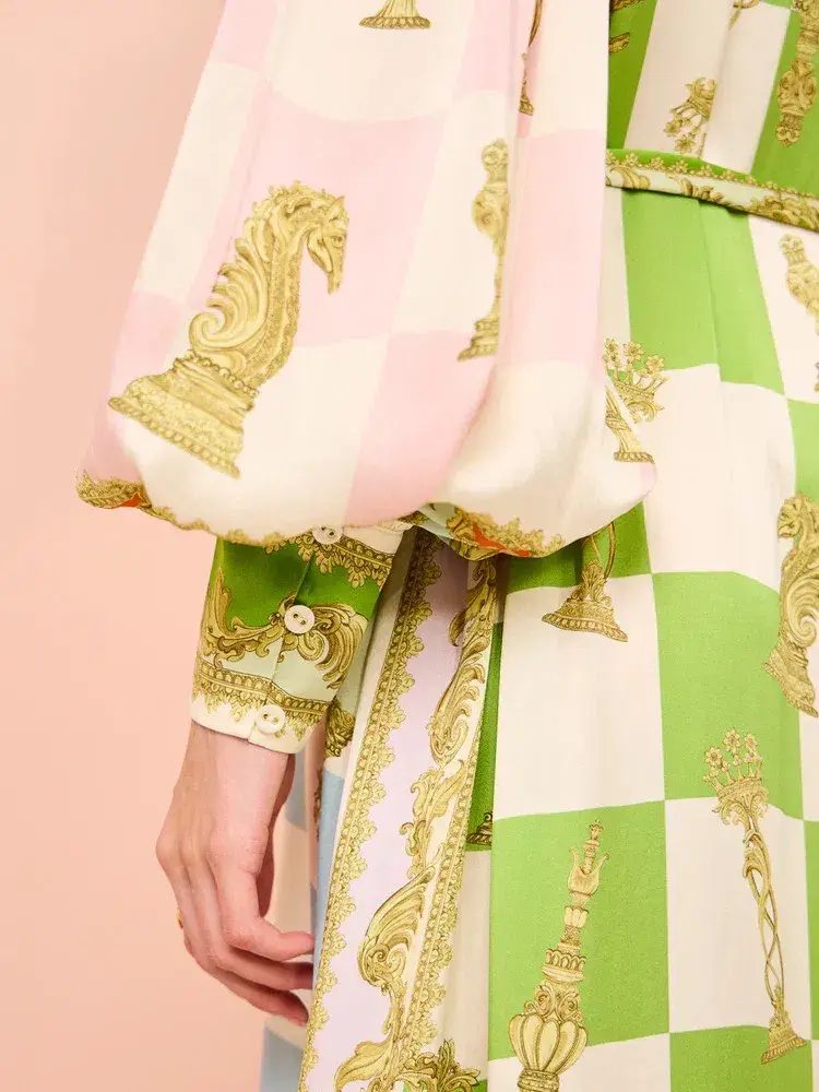 Alemais Checkmate Silk Shirtdress Multi Size AU 8 for rent on The Volte - main image