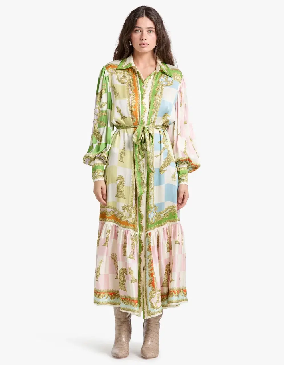 Alemais Checkmate Silk Shirtdress Multi Size AU 8 for rent on The Volte - main image