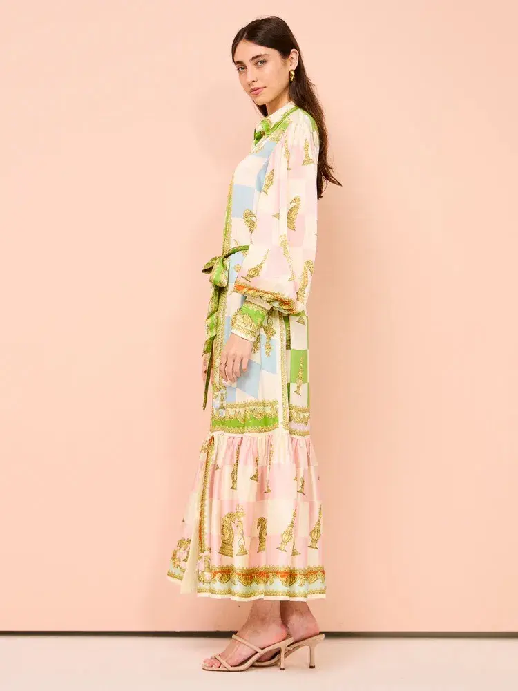 Alemais Checkmate Silk Shirtdress Multi Size AU 8 for rent on The Volte - main image