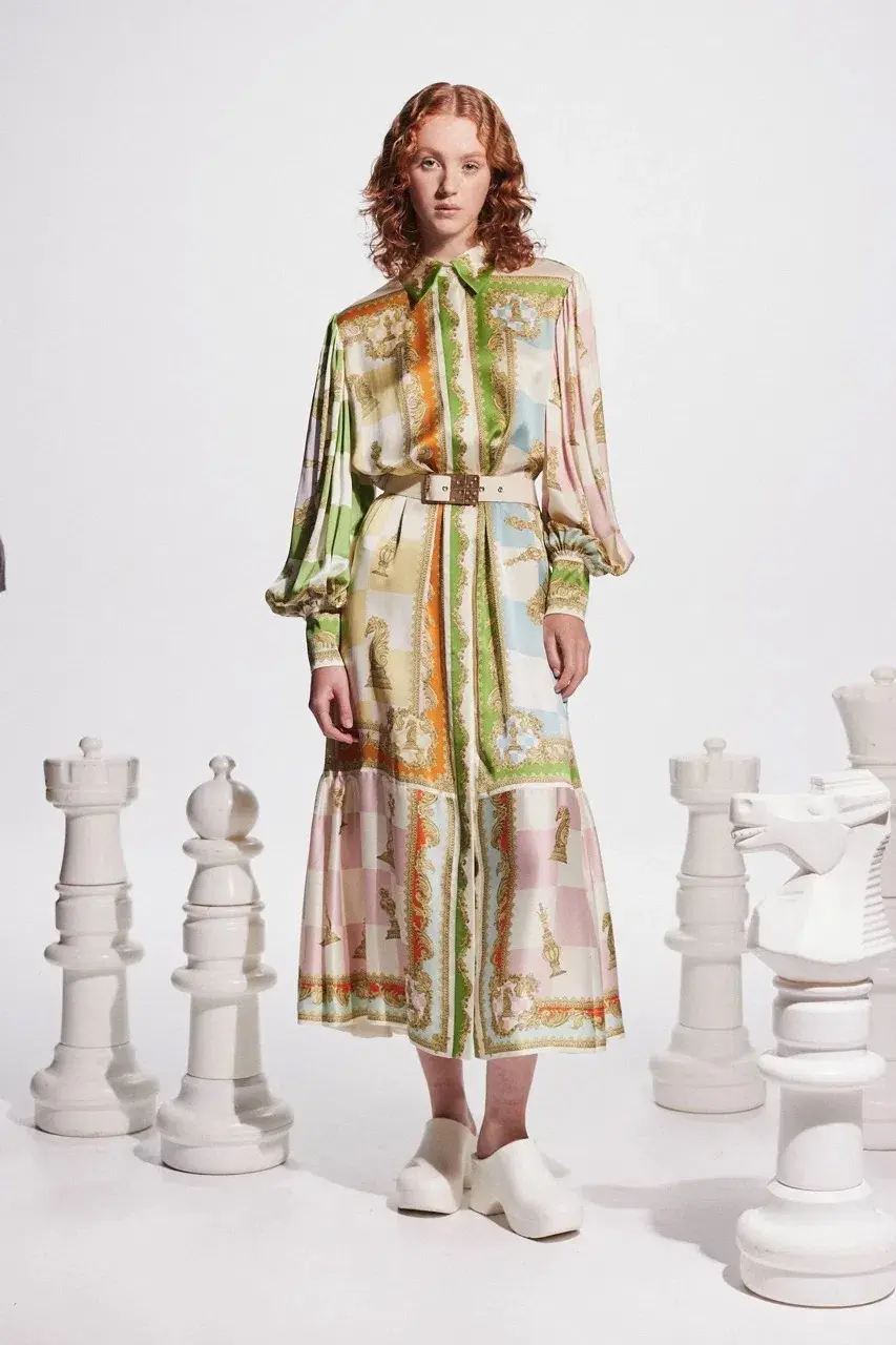 Alemais Checkmate Silk Shirtdress Multi Size AU 8 for rent on The Volte - main image
