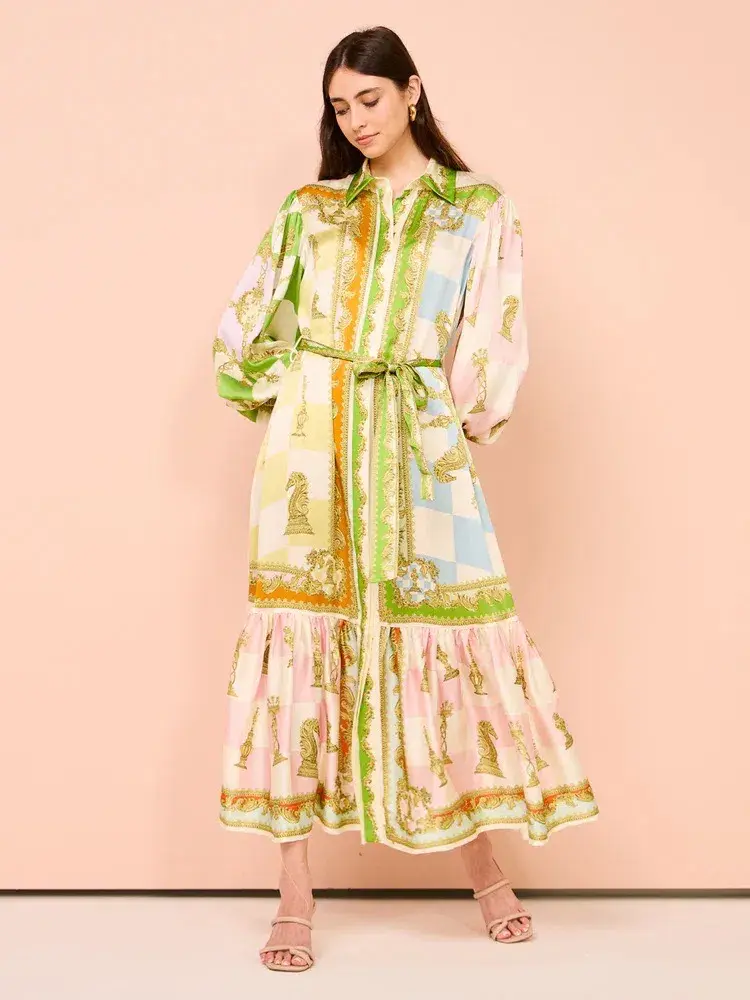 Alemais Checkmate Silk Shirtdress Multi Size AU 8 for rent on The Volte - main image