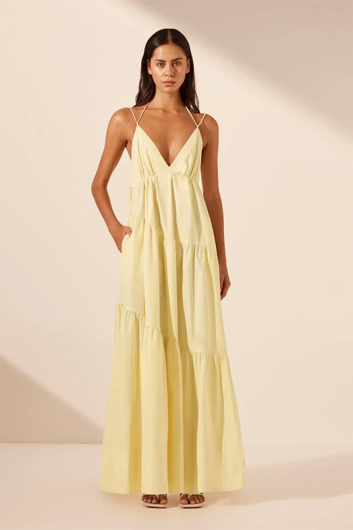 Shona Joy Maiori Tiered Maxi Dress in Lemon Size 8 - Image 1