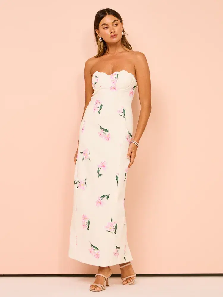 Issy Scalloped Bodice Midi Dress In Rose Print AU 14 - Image 2