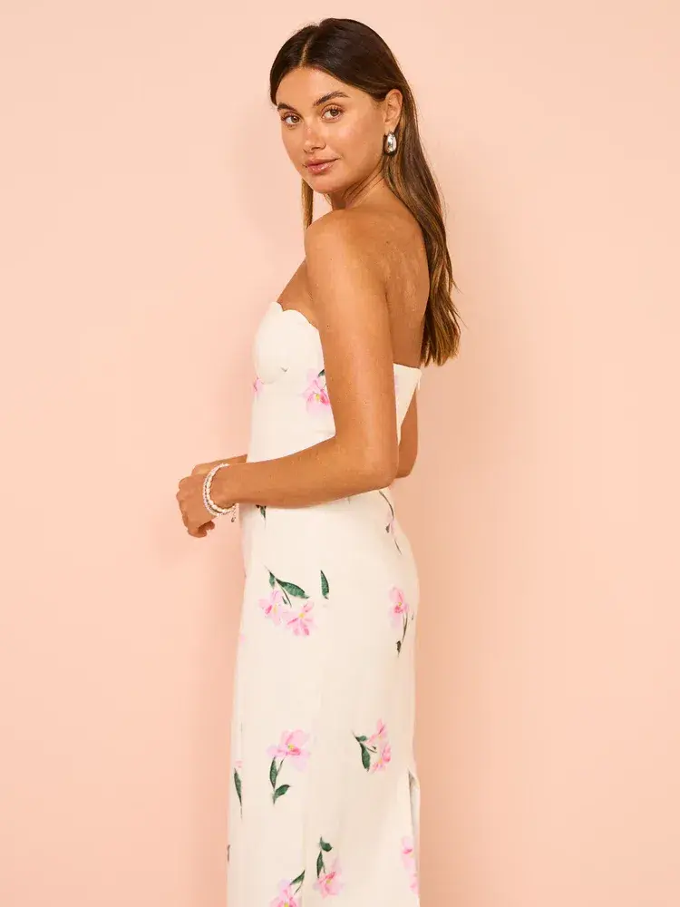 Issy Scalloped Bodice Midi Dress In Rose Print AU 14 - Image 8