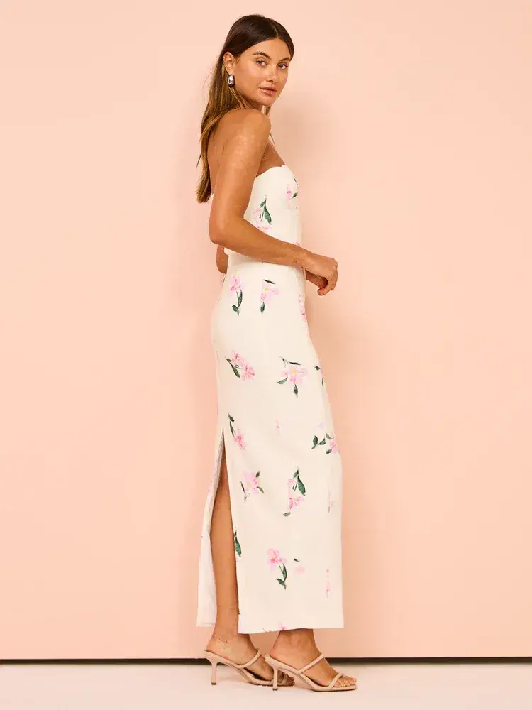 Issy Scalloped Bodice Midi Dress In Rose Print AU 14 - Image 7