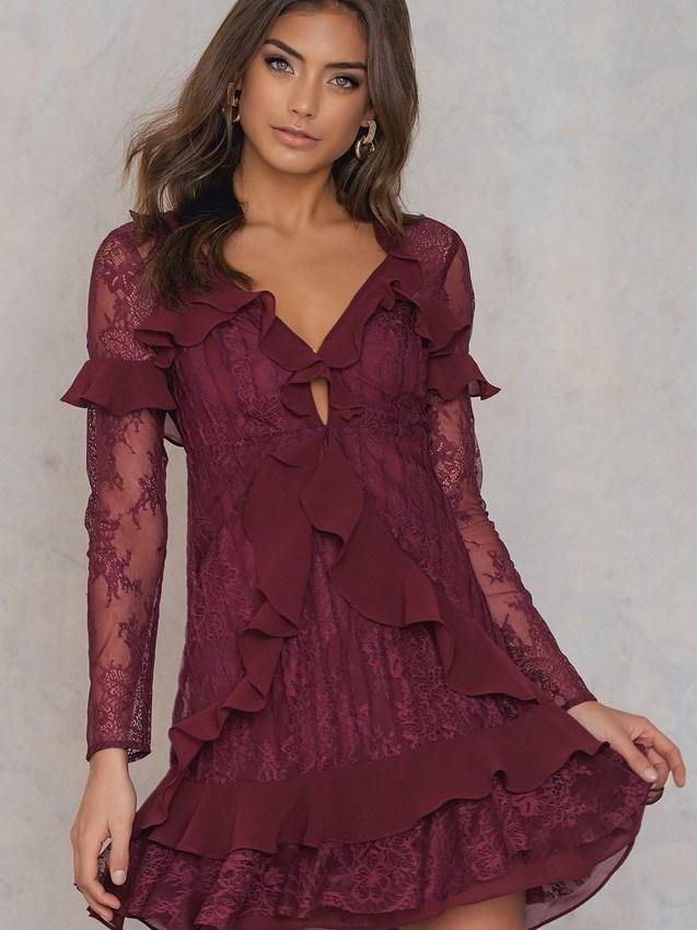 For Love of Lemons Daphne Lace Mini Burgundy Dress Sz 10 - Image 1