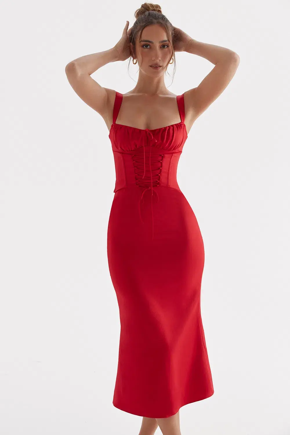 House Of Cb Valencia Corset Dress Red Rose Size 12 for rent on The Volte - main image