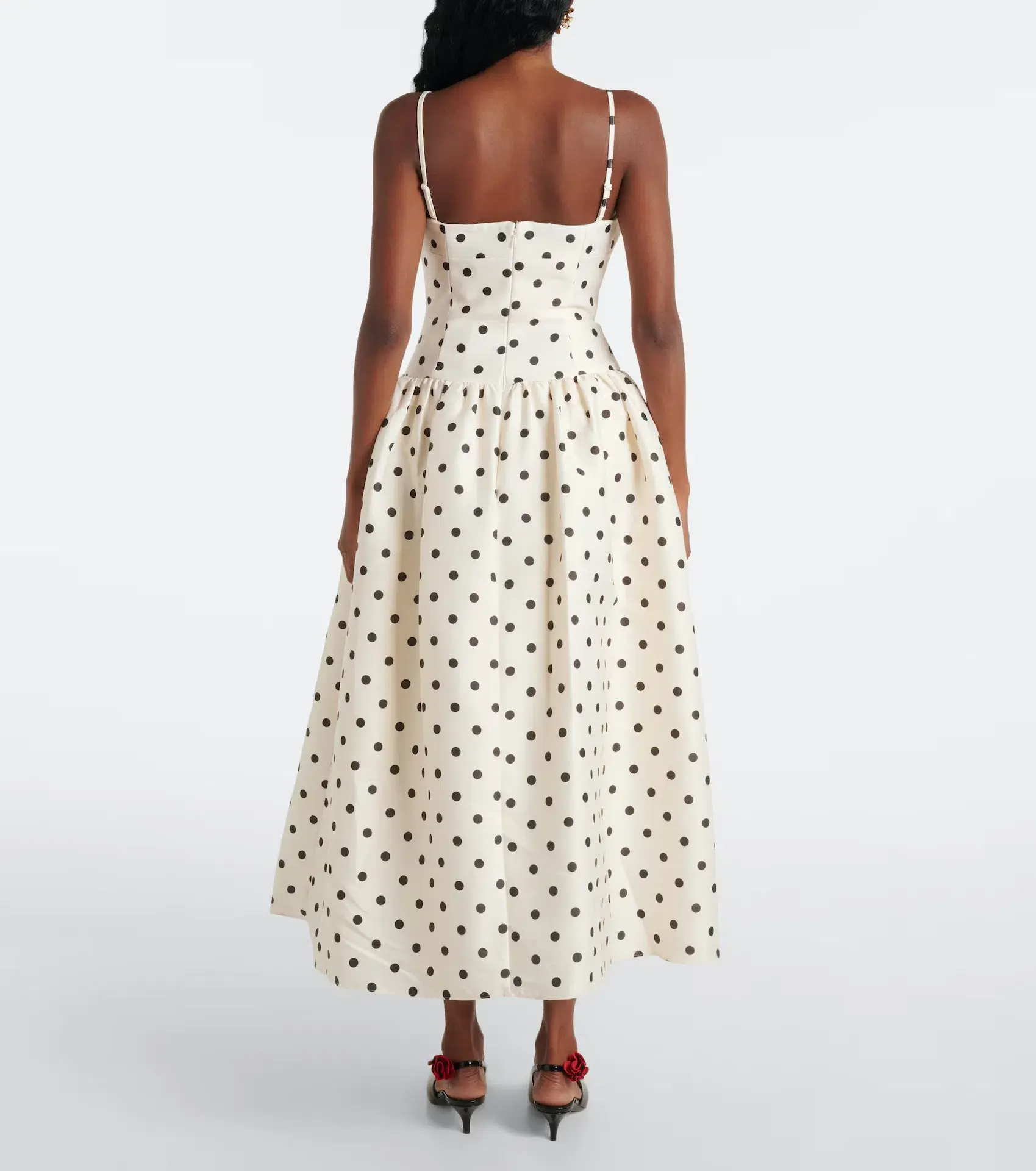 Self Portrait Taffeta Polka Dot Midi Dress Cream Size 6 - Image 3