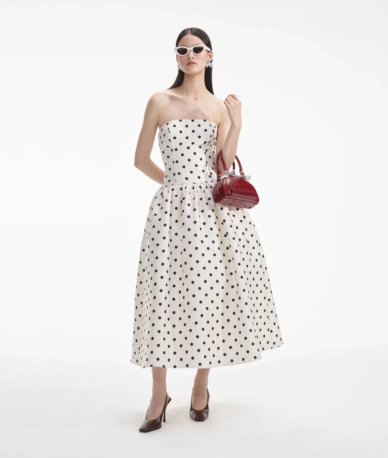 Self Portrait Taffeta Polka Dot Midi Dress Cream Size 6 - Image 1