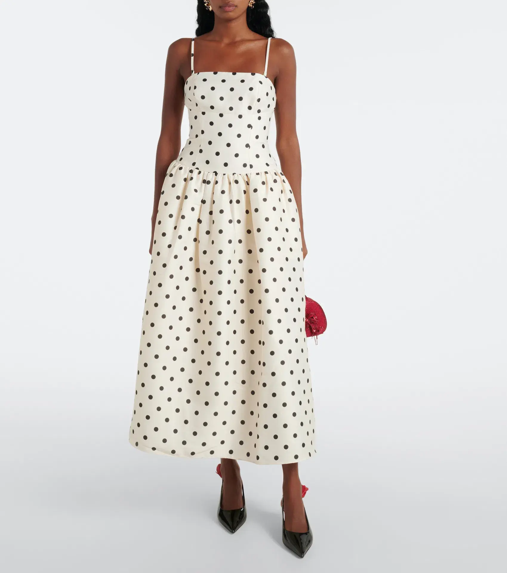 Self Portrait Taffeta Polka Dot Midi Dress Cream Size 6 - Image 2