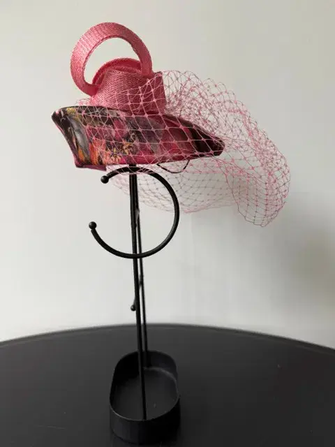Olga Berg Pill Box Headwear with Netting Pink One Size - Image 2