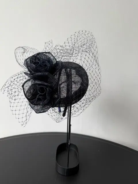 Millinery Headpiece With Raffia Flowers and Veil - Image 2