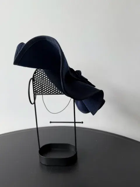 Felted Wool Headpiece with Sculptural Detail and Floral Velvet Adornment Navy One Size - Image 5