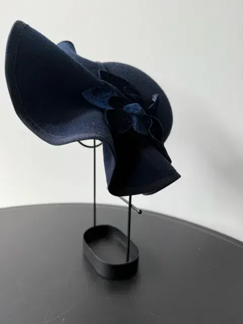 Felted Wool Headpiece with Sculptural Detail and Floral Velvet Adornment Navy One Size - Image 6