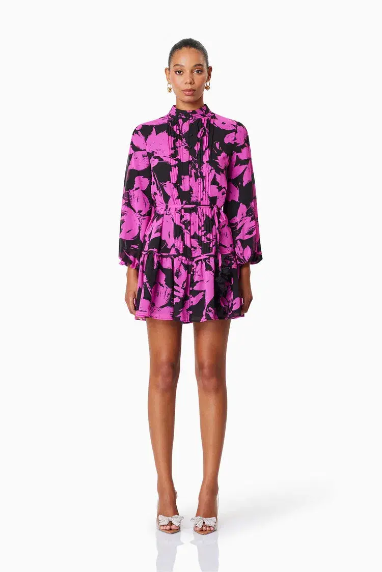 Elliatt Yuna Shirt Day Mini Dress in Pink Print Size 10  - Image 1