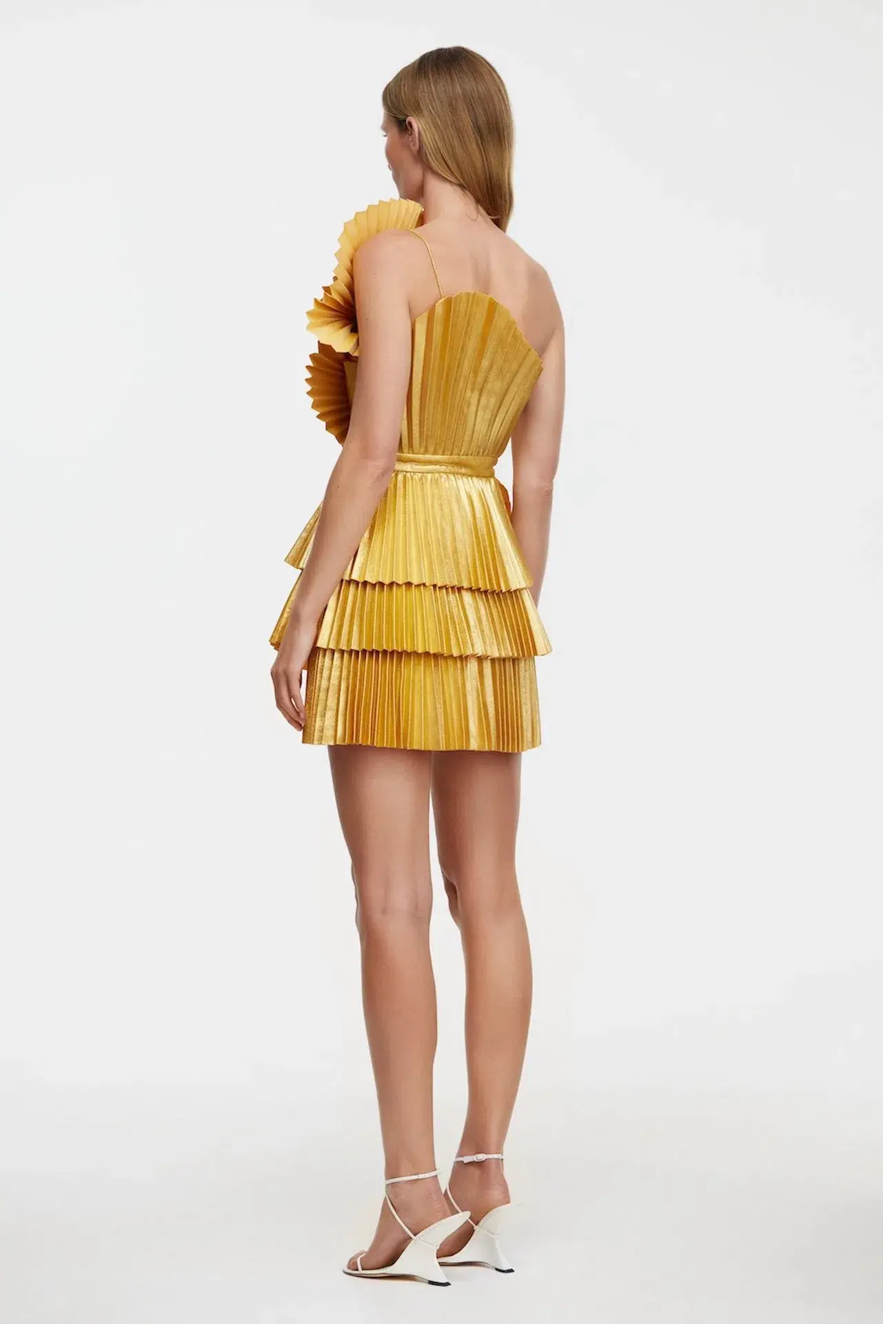 Acler Abbotsford Mini Dress in Honey Gold Metallic Size 12 - Image 3