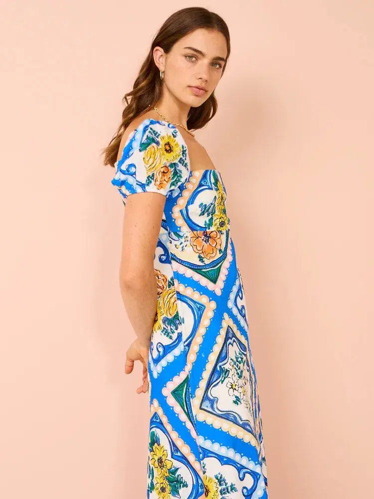 By Nicola Mariposa Puff Sleeve Maxi Dress in Azure Floral Size 8 - Image 4