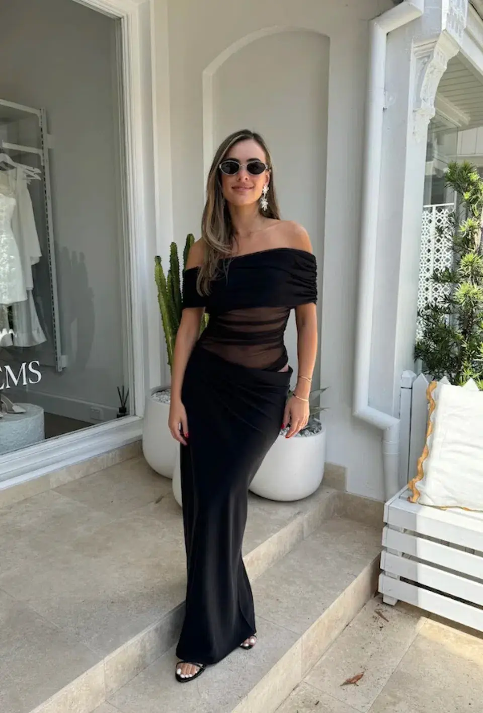 Benni Nico Off Shoulder Maxi Dress Black Size 10 - Image 1