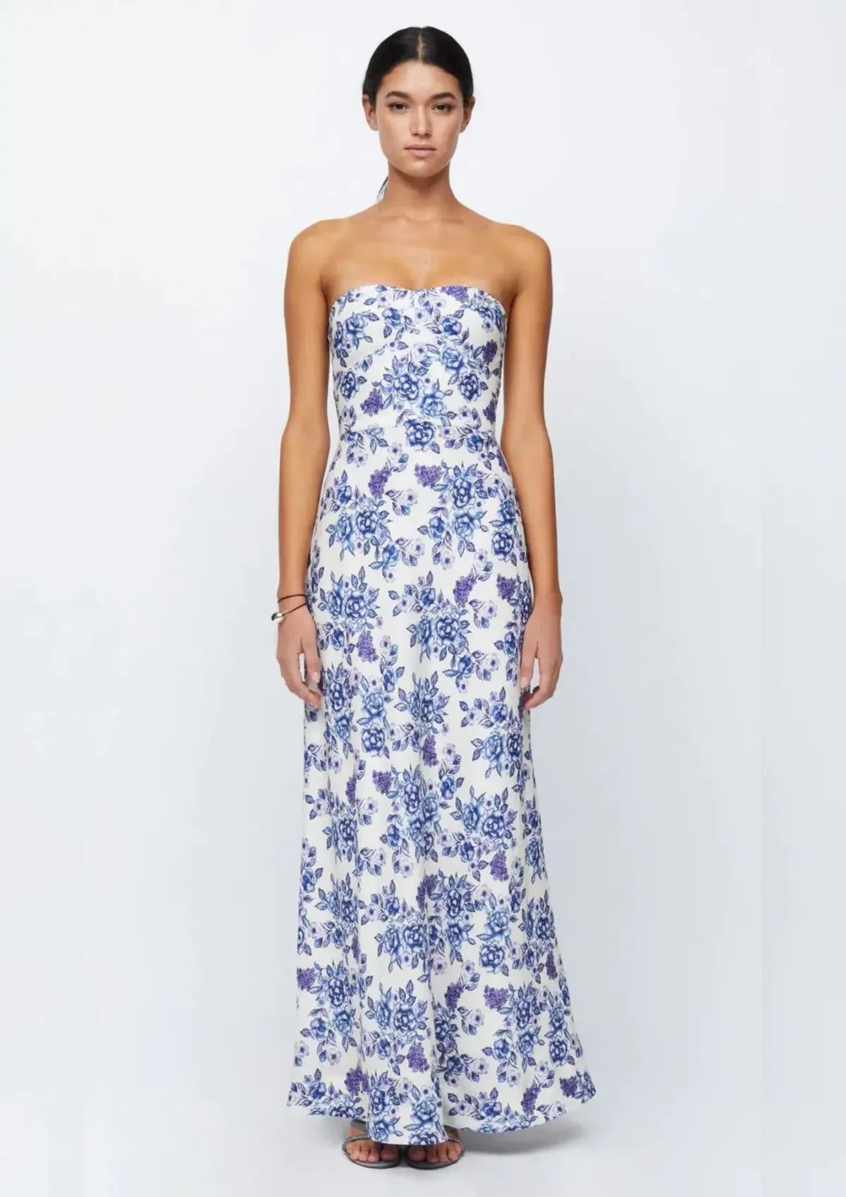 Bec & Bridge Audette Strapless Linen Maxi Dress Floral White Blue Size XS/ AU 6 - Image 1